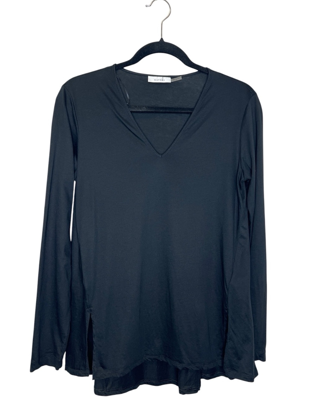 Natori Loungewear V neck Long sleeve black top size small